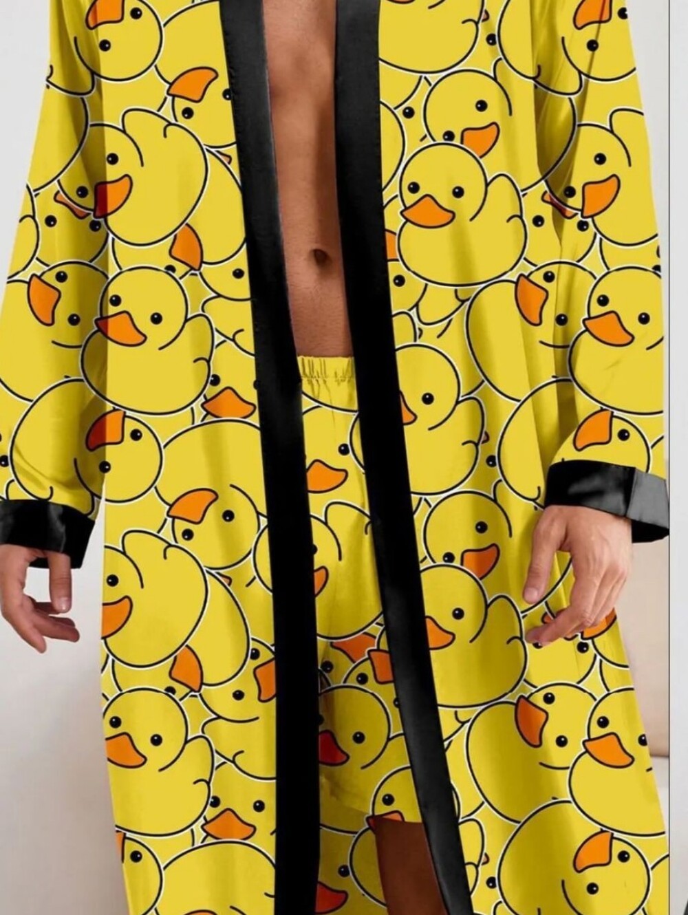 Source Unknown Yellow Rubber Duck Satin Robe with Black Trim